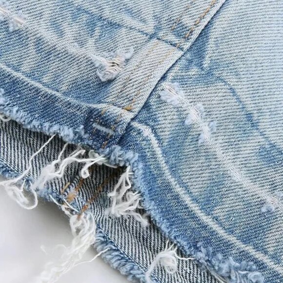 NEW! ZARA Denim Distressed Jeans Crop Top - Picture 6 of 13